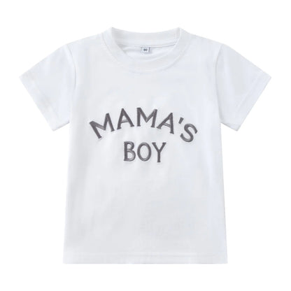 Toddler Baby Boy T Shirts Summer Short Sleeve Clothes Letters Embroidered Mamas Little Boy Tee Tops 1-5t (White2-3t)