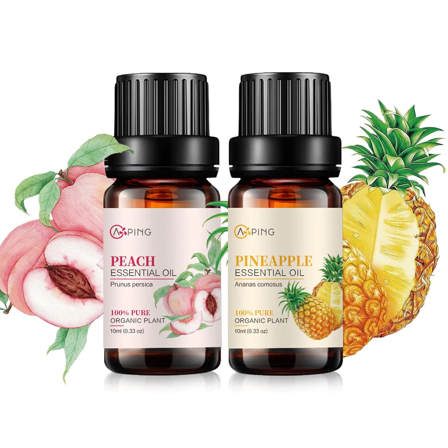 Peach & Pineapple Essential Oils - 100% Pure Organic Natural Plant Oils for Diffuser Aroma Spa Massage Yoga Perfume 2x10ML