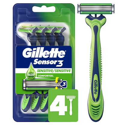 Gillette Sensor3 Sensitive Mens Disposable Razor 4 Razors