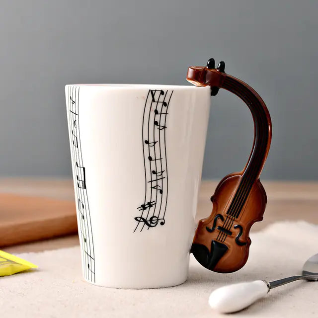 Ceramic Guitar-Shaped Musical Note Coffee Mugs